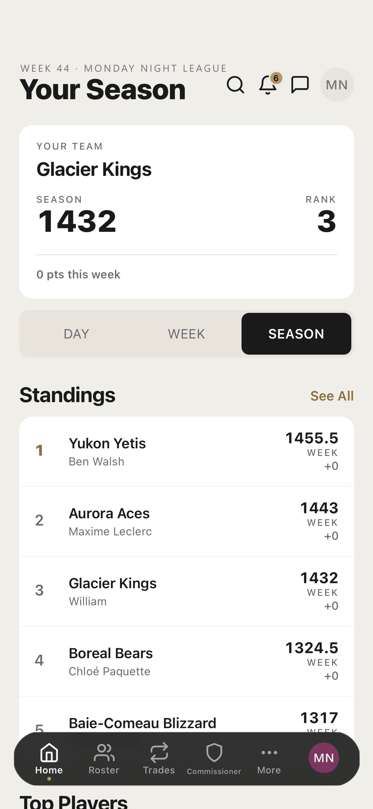 Follow real-time standings all season long